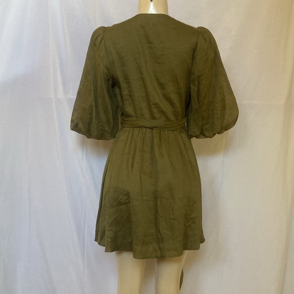 EVERY CLOTHING Women Green Mini Wrap Dress Size Small V-Neck Puffy Sleeves NWOT - Picture 6 of 7